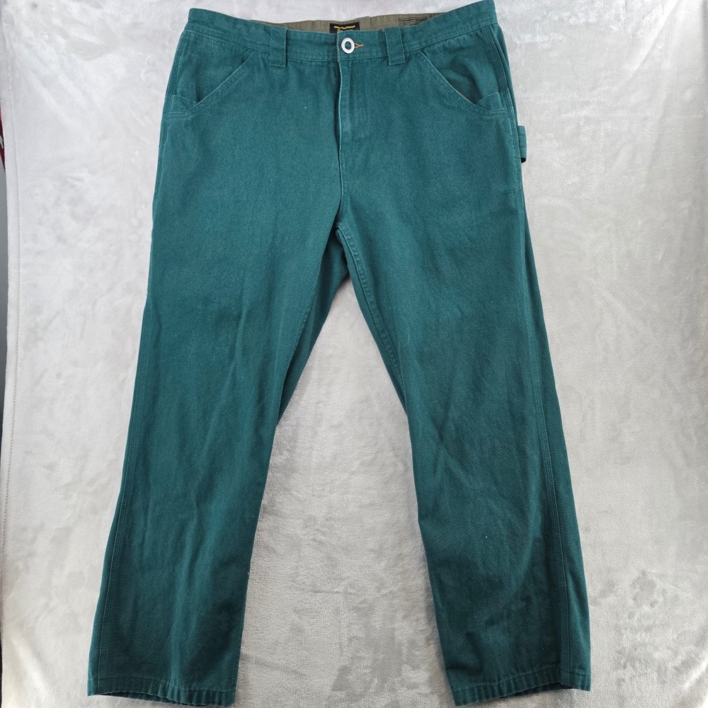 Seager Bison Pant Mens 38 Teal Green Relaxed Fit Canvas Carpenter Work Trousers